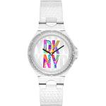Weiße 5 Bar wasserdichte Wasserdichte DKNY Damenarmbanduhren mit Analog-Zifferblatt mit Mineralglas-Uhrenglas zum Schwimmen 
