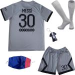 DMDMK Paris Messi #30 2022/2023 Auswärts Trikot Shorts und Socken Kinder und Jugend Größe (Grau, 18 (3-4 Jahre))