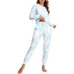 SUNNYME Damen Knöpfen Pyjama Set Zweiteiliger Schlafanzug Lang Nachtwäsche Hipster Hausanzug Beiläufig Loungewear