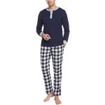 Dunkelblaue Pyjamas lang aus Baumwolle für Herren Größe XL 2-teilig für den für den Winter 