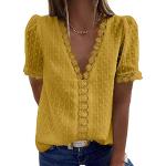 Gelbe Elegante V-Ausschnitt Festliche Blusen aus Chiffon für Damen Größe L für den für den Sommer 