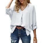 Weiße Oversize V-Ausschnitt Hemdblusen mit Knopf aus Chiffon für Damen Größe XXL für den für den Sommer 