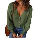 Reduzierte Grüne Unifarbene Elegante Mini V-Ausschnitt Damencardigans mit Knopf Größe XXL für den für den Herbst 