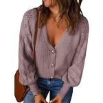Violette Unifarbene Elegante Mini V-Ausschnitt Damencardigans Größe M für den für den Herbst 