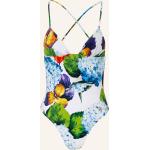 Reduzierte Hellblaue Blumenmuster Dolce & Gabbana Dolce V-Ausschnitt Badeanzüge mit hohem Beinausschnitt aus Polyamid ohne Bügel für Damen Größe XS 