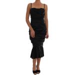 Schwarze Unifarbene Ärmellose Dolce & Gabbana Dolce Midi Meerjungfrauenkleider mit Reißverschluss aus Seide für Damen Größe L 