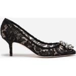 Schwarze Dolce & Gabbana Dolce Spitze Damenpumps aus Leder Größe 34 mit Absatzhöhe 5cm bis 7cm 