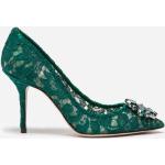 Smaragdgrüne Dolce & Gabbana Dolce Spitze Damenpumps mit Ländermotiv aus Leder Größe 38,5 mit Absatzhöhe über 9cm 