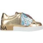 Goldene Dolce & Gabbana Dolce Sneaker mit Strass mit Strass mit Klettverschluss aus Kalbsleder für Kinder Größe 32 