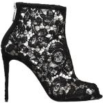 Schwarze Dolce & Gabbana Dolce Offene Pfennigabsatz Peeptoe Stiefeletten & Peeptoe Boots mit Reißverschluss aus Satin für Damen Größe 39,5 