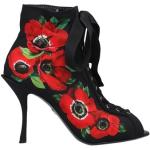 Schwarze Blumenmuster Dolce & Gabbana Dolce Offene Pfennigabsatz High Heel Stiefeletten & High Heel Boots mit Schnürsenkel aus Jersey für Damen Größe 36,5 