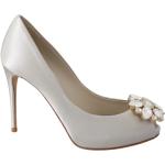 Dolce & Gabbana, Weiße Kristalle Peep Toe Absätze Satin Pumps Schuhe White, Damen, Größe: 35 EU