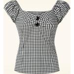Schwarze Gingham Kurzärmelige Collectif Schulterfreie Carmenshirts mit Puffärmeln mit Reißverschluss für Damen 