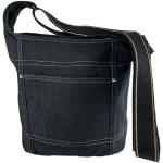 Schwarze Unifarbene Vegane Schultertaschen & Shoulderbags mit Reißverschluss aus Canvas mit Außentaschen 