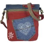 Rote Motiv Vintage Trachtentaschen & Dirndltaschen mit Herz-Motiv mit Reißverschluss aus Leder für Damen Klein 