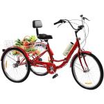 Donened 24 Zoll Faltrad Dreirad, 7-Gang 3 Rad Fahrrad mit Korb Rückenlehne und Wasserbecherhalter 3 Räder Fahrrad für Erwachsene und Seniorenrad (Rot)