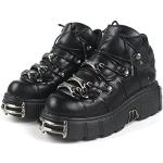Reduzierte Schwarze Gothic High-Heel Stiefel mit Schnürsenkel aus Leder leicht für Damen Größe 38 