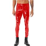 Rote Lack-Optik Atmungsaktive Kunstlederhosen mit Reißverschluss aus Leder für Herren Größe 4 XL für Partys für den für den Sommer 