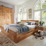 Doppelbett aus Wildeiche Massivholz Bettkasten