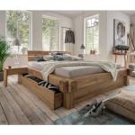 Braune Moderne Rechteckige Französische Doppelbetten geölt aus Massivholz mit Schublade 200x200 Breite 150-200cm, Höhe 50-100cm, Tiefe 200-250cm 