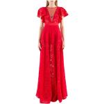 Reduzierte Rote Elegante V-Ausschnitt Rüschenkleider mit Rüschen mit Reißverschluss für Damen Größe XS 