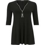 Schwarze Unifarbene 3/4-ärmelige Doris Streich V-Ausschnitt V-Shirts mit Reißverschluss aus Viskose für Damen Größe XL Große Größen für den für den Frühling 