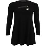 Schwarze Casual Doris Streich Rundhals-Ausschnitt Tunika-Blusen mit Reißverschluss aus Viskose für Damen Größe XXL Große Größen 