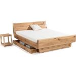 Hellbraune Dormiente Mola Nachhaltige Betten mit Bettkasten geölt aus Massivholz mit Schublade 120x200 