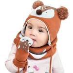 Reduzierte Orange Mütze Schal Handschuh Sets für Kinder mit Fuchs-Motiv aus Wolle für Babys für den für den Winter 