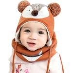 Orange Mütze Schal Handschuh Sets für Kinder mit Fuchs-Motiv aus Wolle für Babys für den für den Herbst 