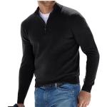 Reduzierte Schwarze Casual Langärmelige Kaschmir-Pullover mit Reißverschluss aus Wolle für Damen Größe XL 
