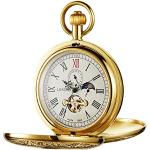 Antike Mechanik Vintage Uhren & Antike Uhren mit römischen Zahlen mit Mondphasenanzeige mit Kunststoff-Uhrenglas für Herren 