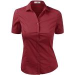 Doublju Damen Slim Fit Plain Classic Kurzarm Knopfleiste Hemd Bluse - Rot - 3X