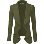 Doublju Klassischer drapierter Blazer mit offener Vorderseite für Damen mit Übergröße - Grün - Large