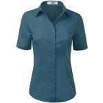 Doublju Womens Slim Fit Basic Short Sleeve Simple Stretch Button Down Formal Casual Shirt Teal Large