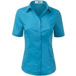 Doublju Womens Slim Fit Short Sleeve Business Casual Button Down Blouse Shirt Turquoise Large