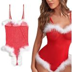 Rote Elegante Babydolls mit Weihnachts-Motiv aus Spitze für Damen 1-teilig Weihnachten 