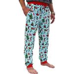 Hellblaue Der Grinch Pyjamahosen lang aus Baumwolle für Herren Größe XL Weihnachten 