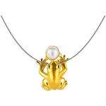 Silberne Drachenfels Design Froschkönig Tieranhänger mit Tiermotiv poliert mit Echte Perle für Damen 