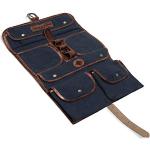 Marineblaue Vintage Kulturtaschen & Waschtaschen aus Büffelleder klappbar für Herren 