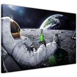 Dream-Arts Astronaut auf Mond Motiv auf Leinwand im Format: 100x70 cm. Hochwertiger Kunstdruck als Wandbild. Billiger als EIN Ölbild Achtung KEIN Poster oder Plakat