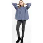 Reduzierte Graue Langärmelige DreiMaster Stehkragen Blusenshirts & Schlusen mit Rüschen aus Baumwolle für Damen Größe XS 