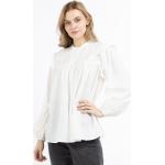 Reduzierte Weiße Langärmelige DreiMaster Stehkragen Blusenshirts & Schlusen mit Rüschen aus Baumwolle für Damen Größe XS 