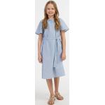 Reduzierte Blaue Gestreifte DreiMaster Rundhals-Ausschnitt Kindersommerkleider für Mädchen Größe 134 für den für den Sommer 