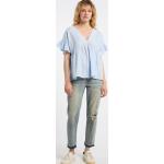 Reduzierte Hellblaue Vintage DreiMaster V-Ausschnitt Tunika-Blusen aus Baumwolle für Damen Größe XS 