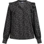 Schwarze Blumenmuster Vintage Langärmelige Festliche Blusen aus Polyester für Damen Größe M 