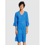 Reduzierte Royalblaue Bestickte Dress in Maxi V-Ausschnitt Sommerkleider mit Volants mit Reißverschluss aus Baumwolle für Damen 