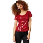 Bordeauxrote Kurzärmelige Rundhals-Ausschnitt T-Shirts mit Pailletten aus Polyester für Damen Größe XXL 1-teilig 
