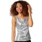 Silberne Rundhals-Ausschnitt T-Shirts mit Pailletten aus Polyester für Damen Größe XXL 1-teilig 