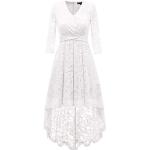 Weiße Elegante 3/4-ärmelige Dresstells Mini V-Ausschnitt Kurze Abendkleider aus Spitze für Damen Größe L für Brautjungfern 